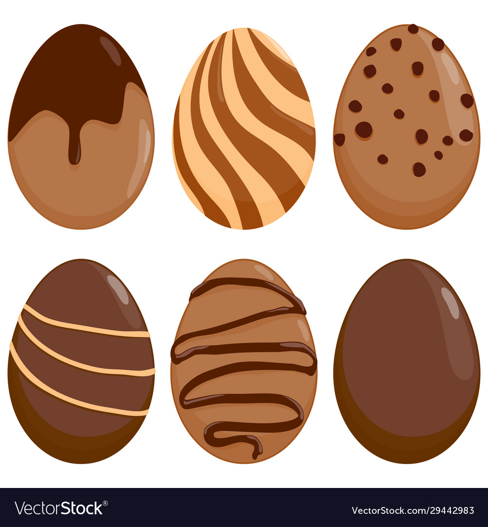 Chocolate eggs. Tasty food sweet shiny natural delicious products for kids  happy easter symbols vector realistic collection. Easter chocolate egg,  surprise dessert seasonal illustration #2823517