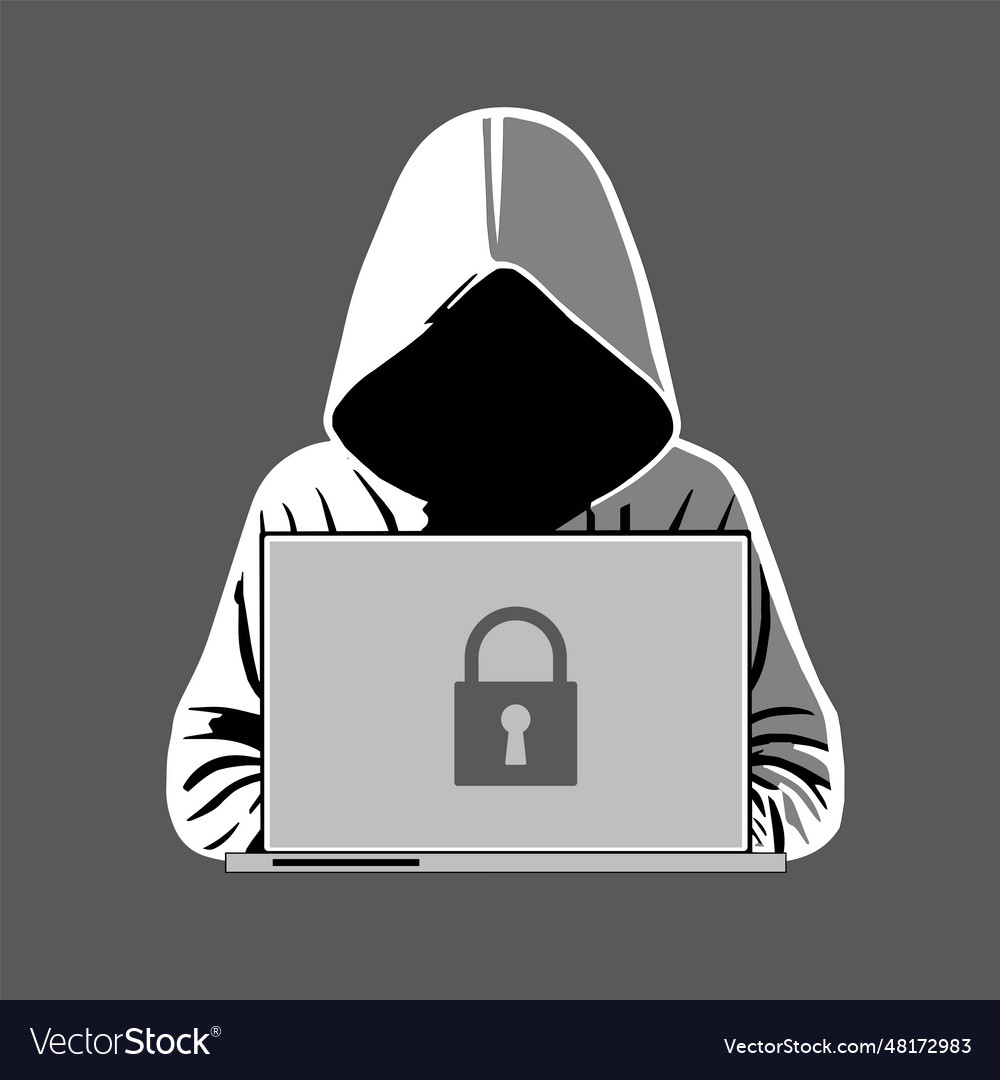 Computer hacker with laptop icon Royalty Free Vector Image