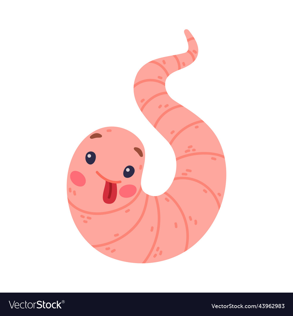 Funny pink worm character with long tube body Vector Image