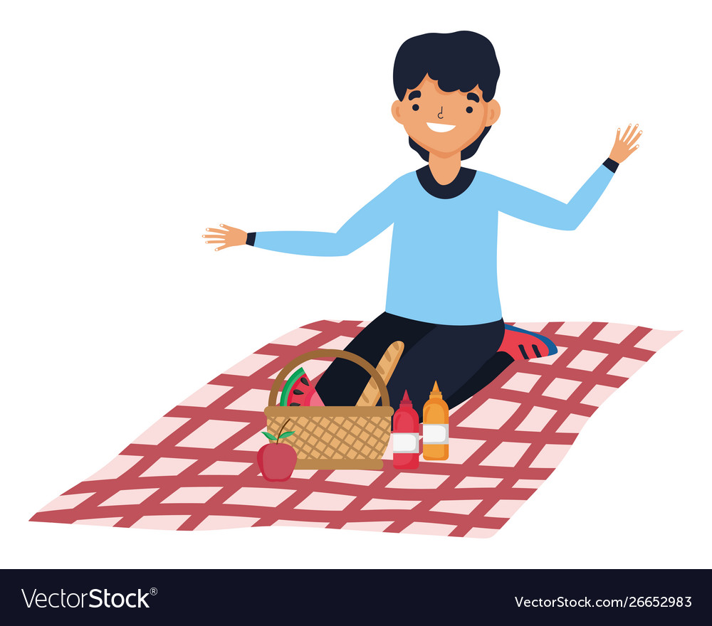 Man cartoon having picnic design Royalty Free Vector Image