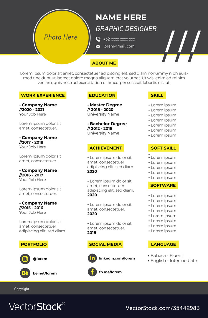 Template Curriculum Vitae Yellow Theme Royalty Free Vector template-curriculum-vitae-yellow-theme-royalty-free-vector