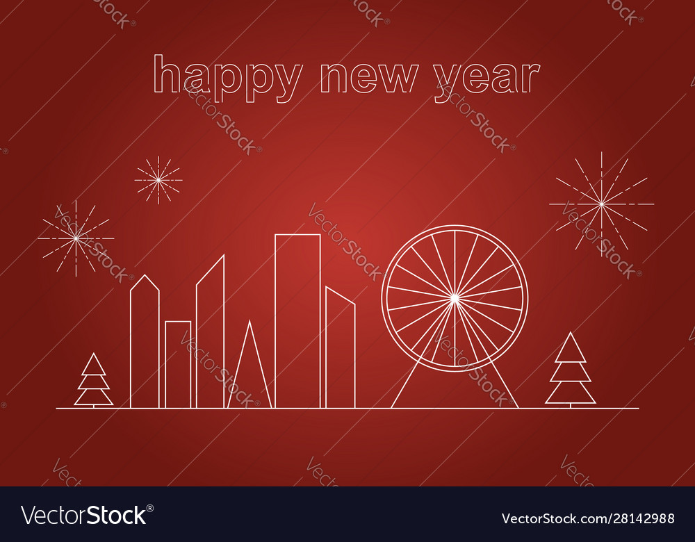 Happy new year banner outline red background