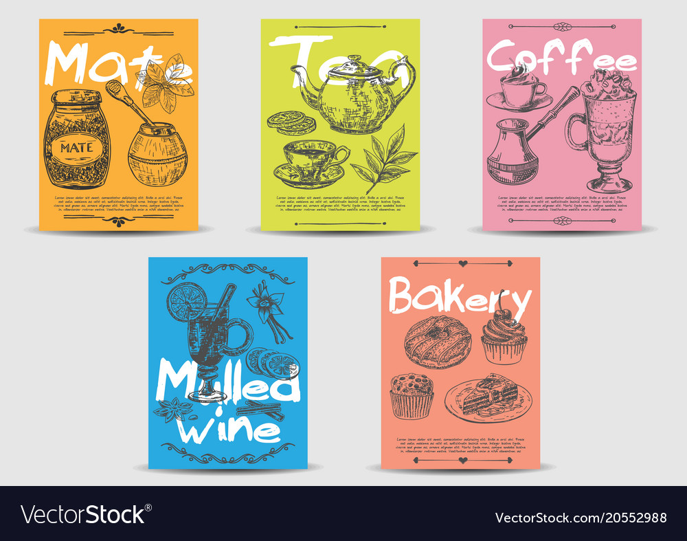 Hot Drink Card Template Set Hand Drawn Royalty Free Vector Hot Drink Card Template Set Hand Drawn Vector Image