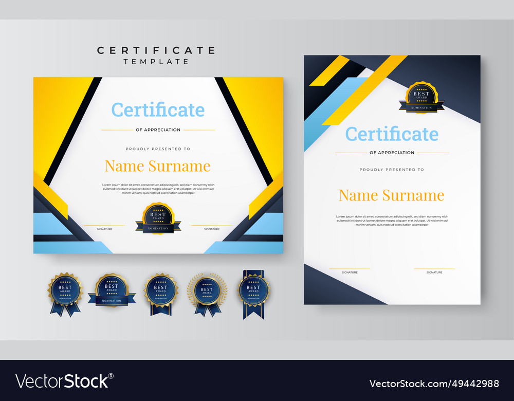 Modern orange blue certificate template Royalty Free Vector