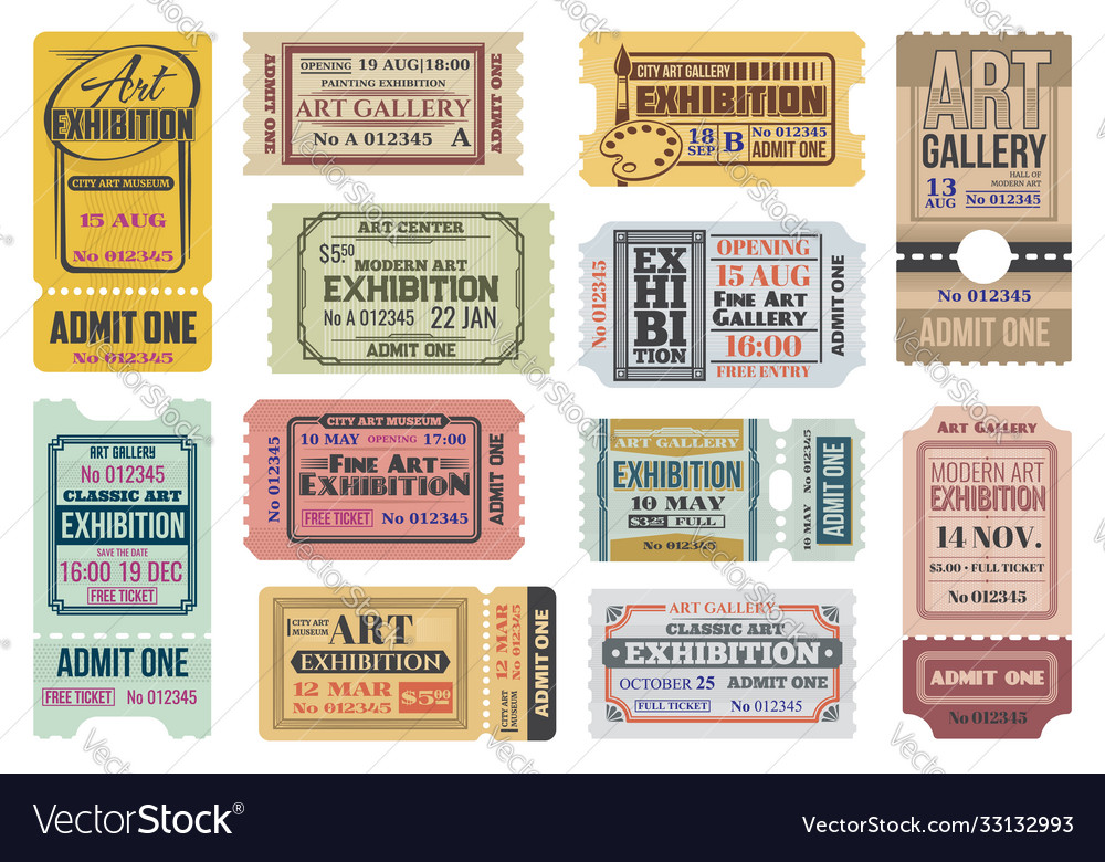 Art gallery exhibition tickets admits to event Vector Image