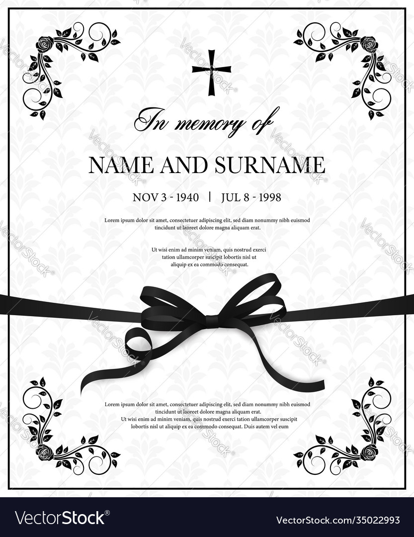 Funeral card with vintage obituary template Vector Image