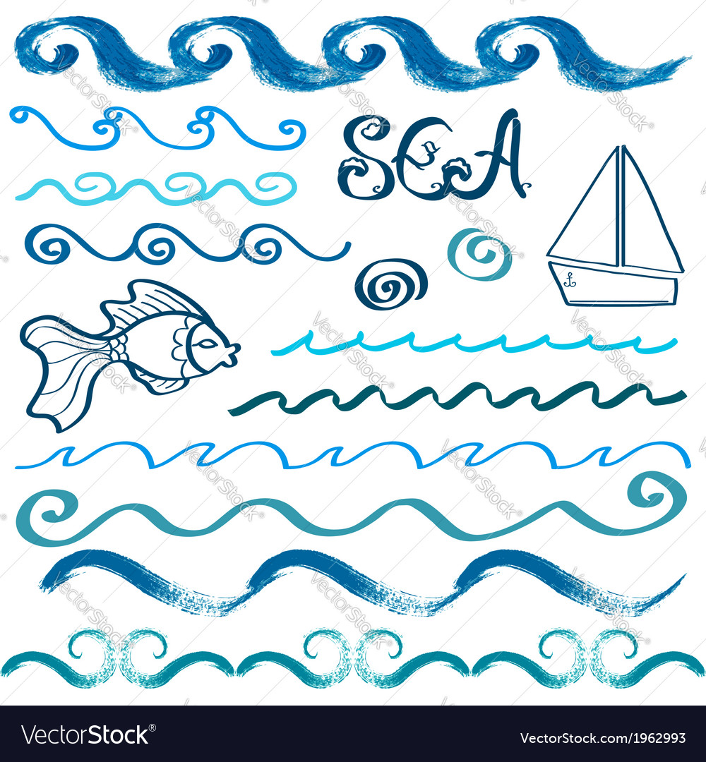 Set of hand drawn sea design elements