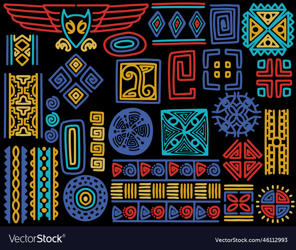 Set of hand drawn tribal objects abstract Vector Image