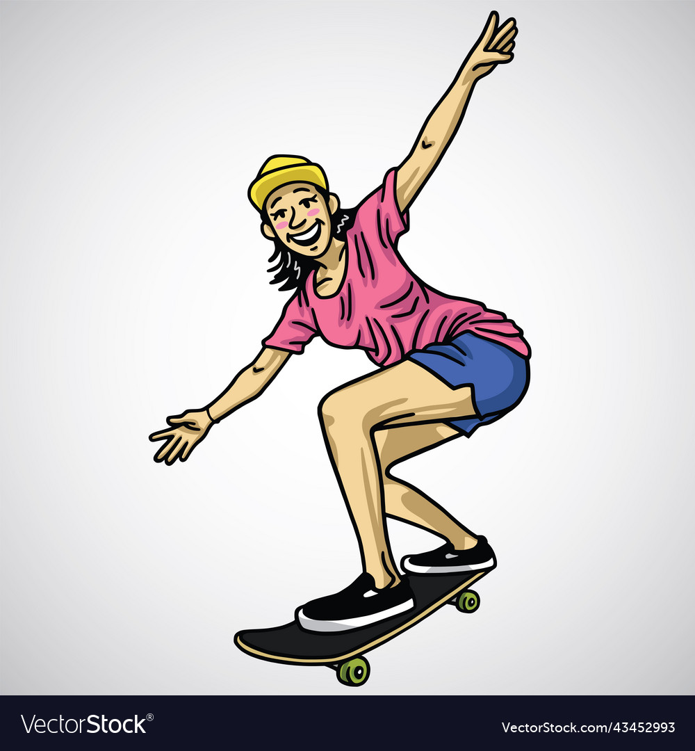 Skater girl skateboarder fun cartoon doodle Vector Image