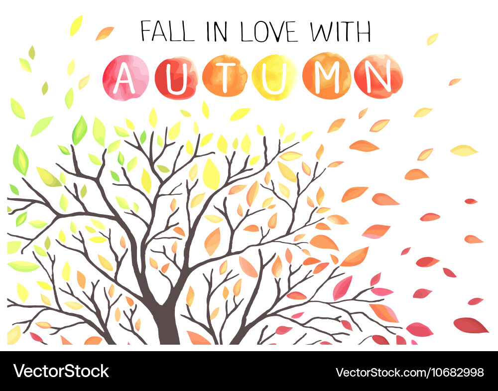 Autumn tree with falling down leaves Royalty Free Vector