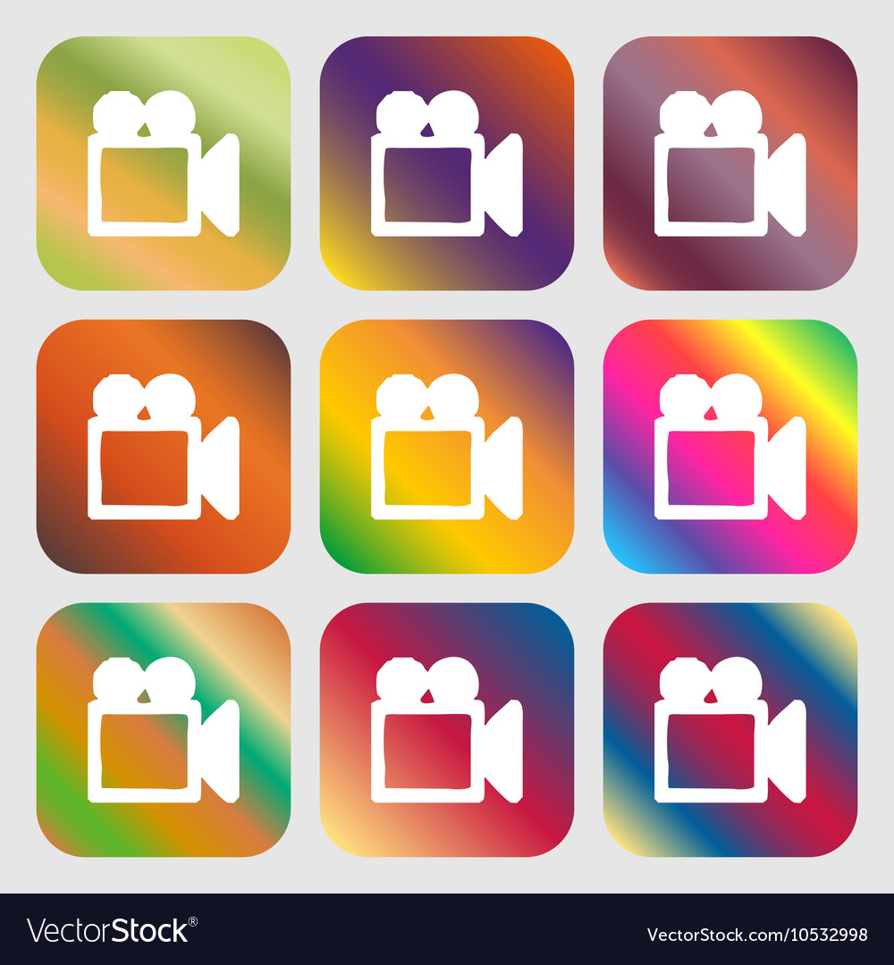 Camcorder icon nine buttons with bright gradients Vector Image