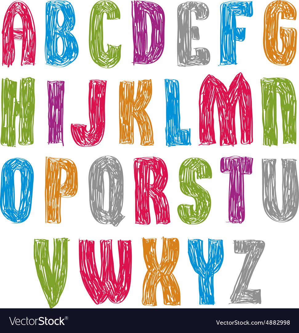 Scribble handwritten font fresh brushed alphabet Vector Image