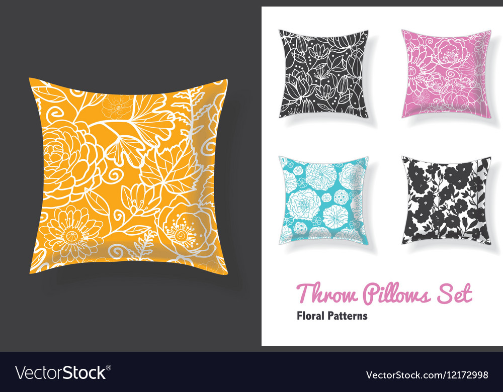 Set Of Throw Pillows In Matching Unique Floral Vector Image