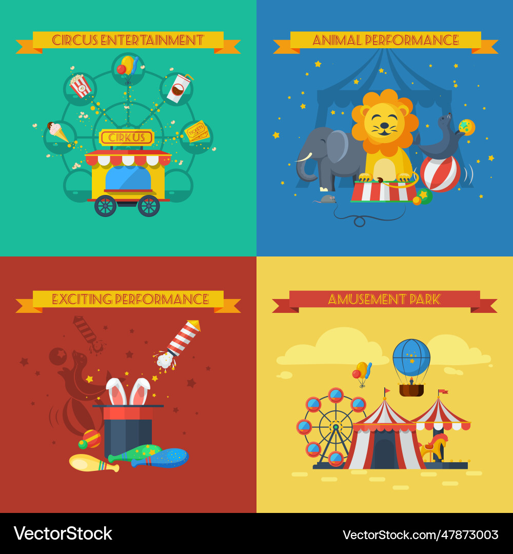 Circus flat set Royalty Free Vector Image - VectorStock