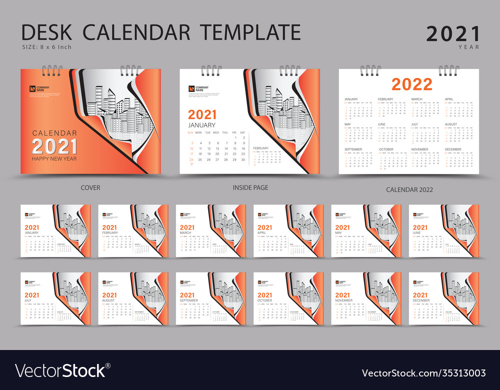 Desk calendar 2021 set template with 2022