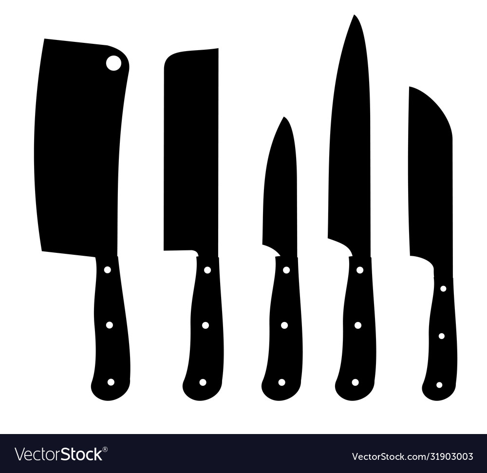 Icons kitchen knives set set butcher Royalty Free Vector