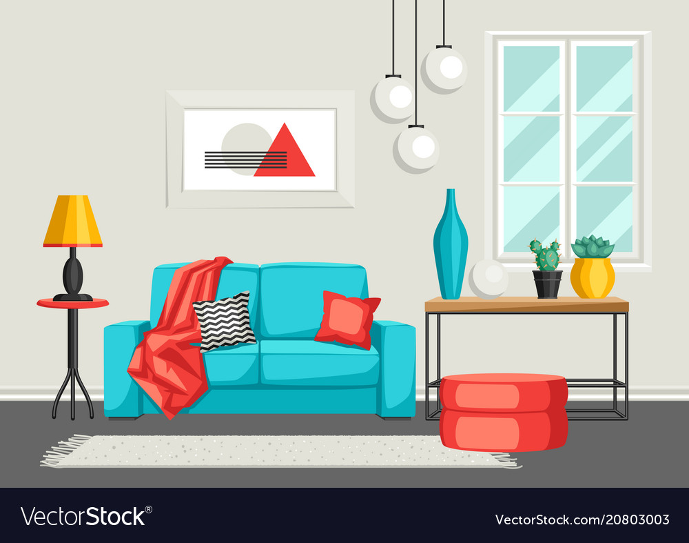 Interior living room furniture and home decor Vector Image