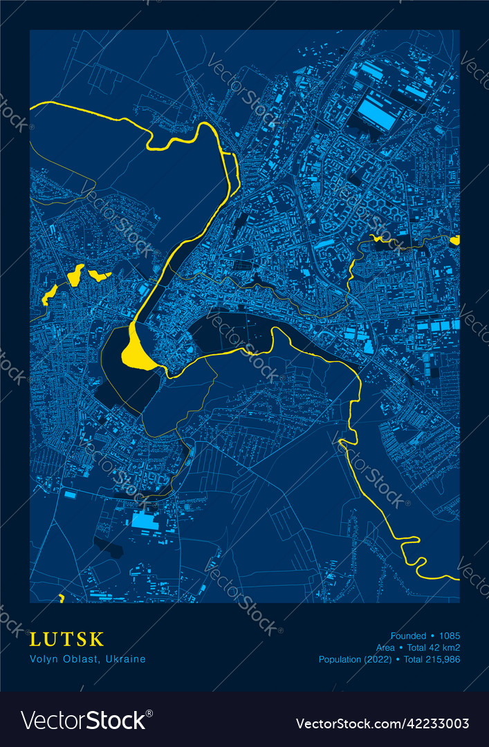Lutsk map poster highly detailed map in patriotic Vector Image