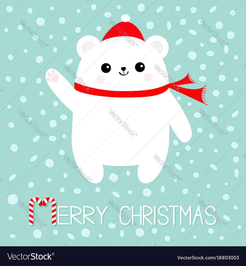 Merry christmas candy cane text polar white bear Vector Image