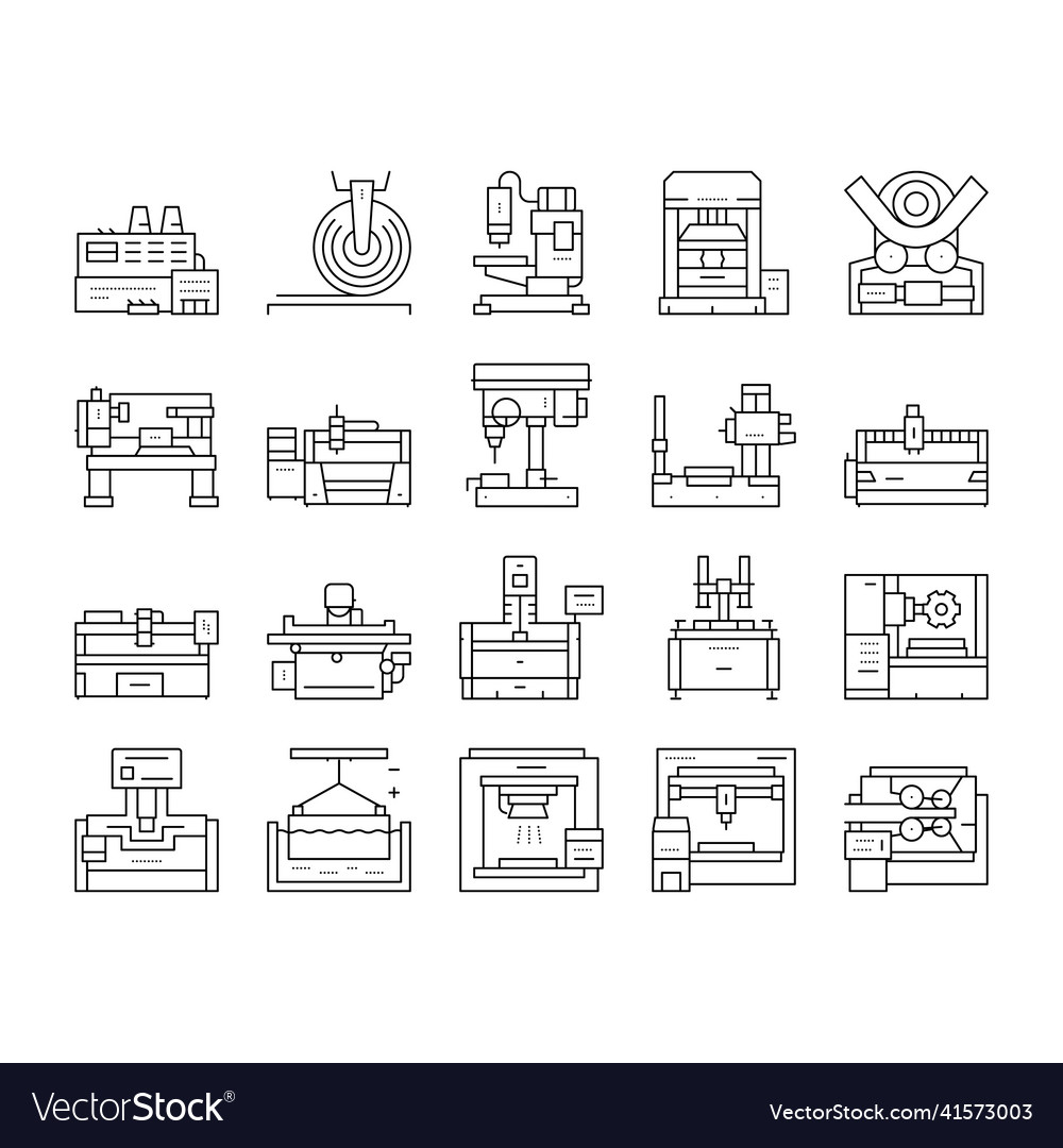 Metal working machine collection icons set Vector Image