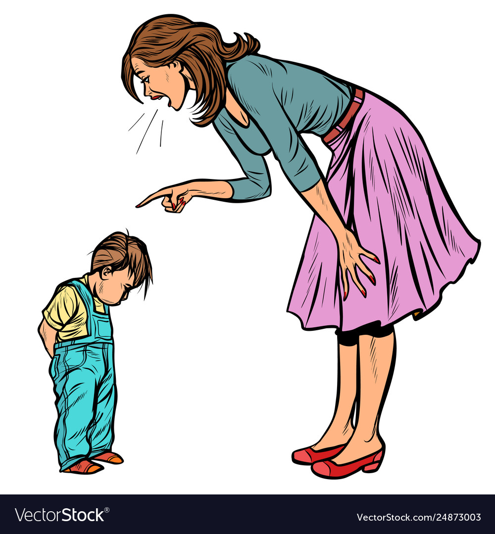 Mother and guilty son isolate on white background Vector Image