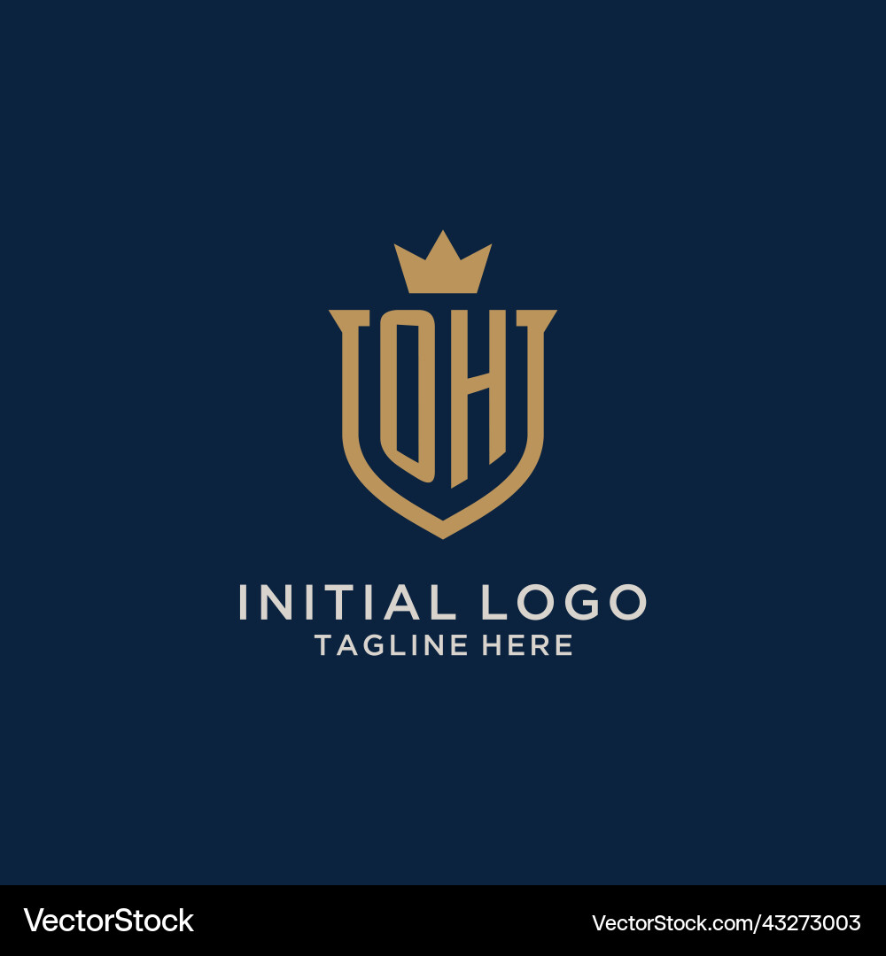 Oh initial shield crown logo Royalty Free Vector Image