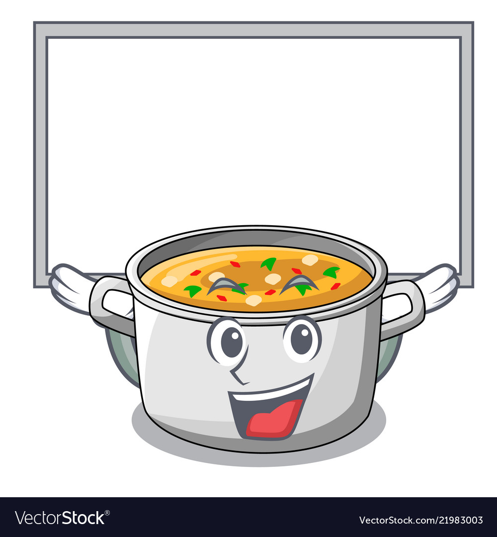 Up board vegetable soup with pasta in pot cartoon Vector Image