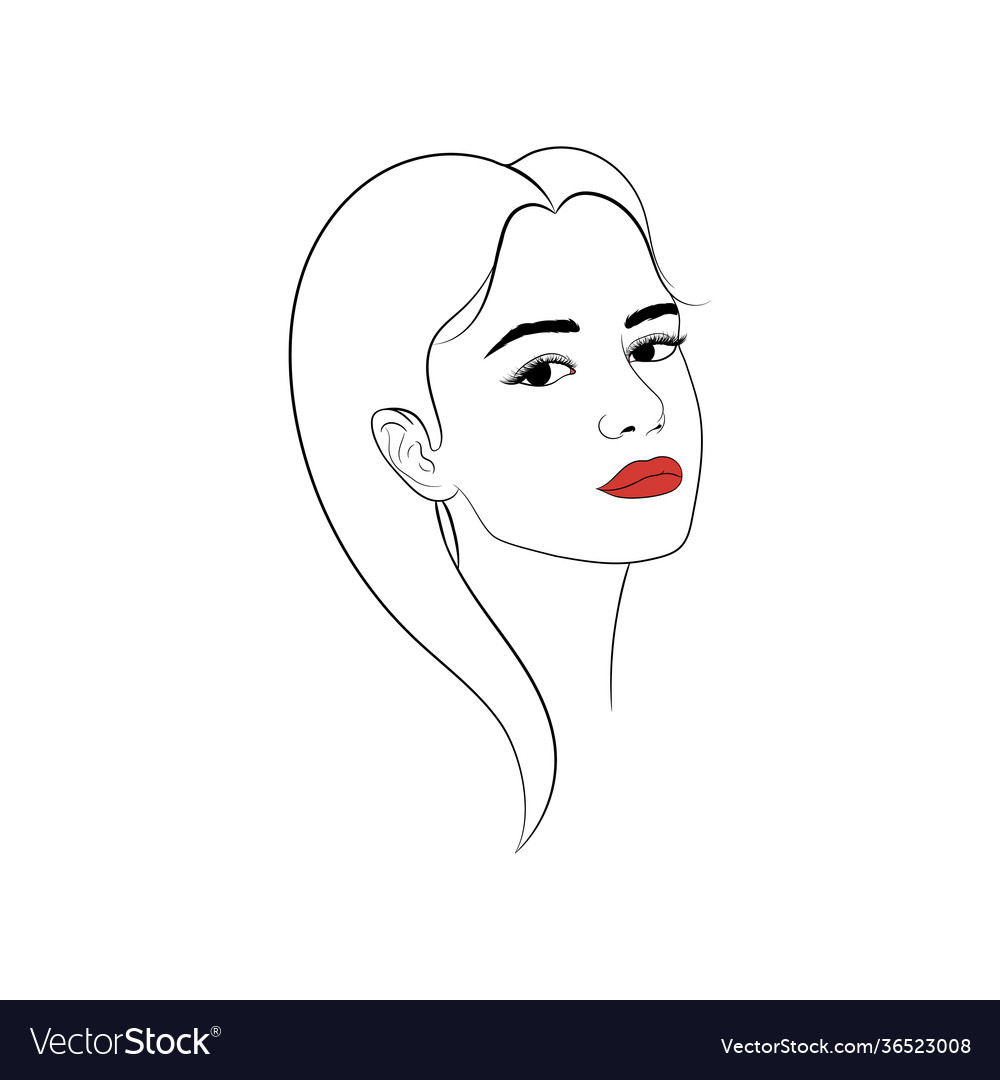 Beautiful girl head in line art style Royalty Free Vector