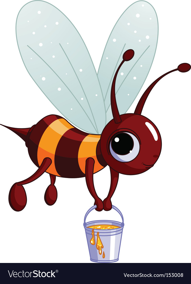 Bee holding a honey bucket Royalty Free Vector Image