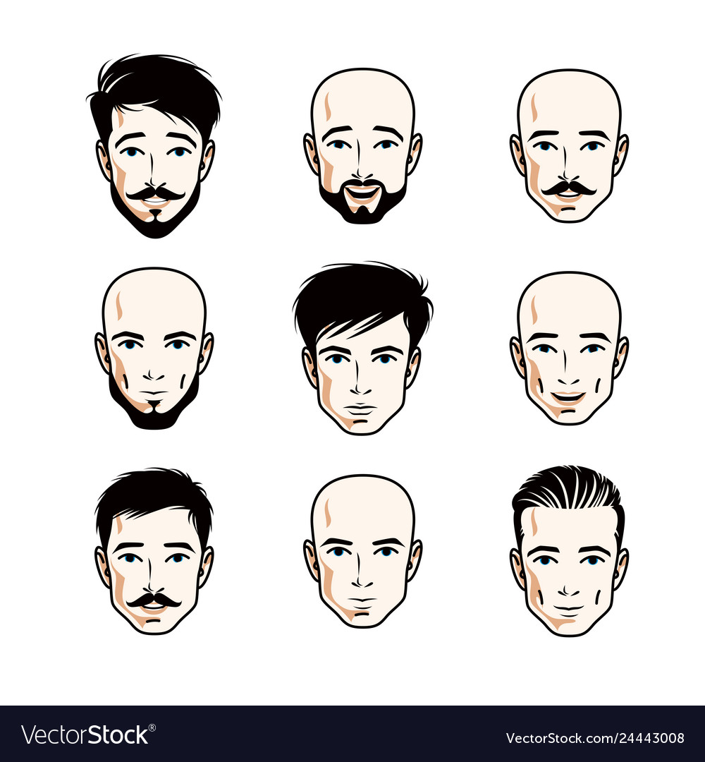 Collection of caucasian men faces expressing Vector Image