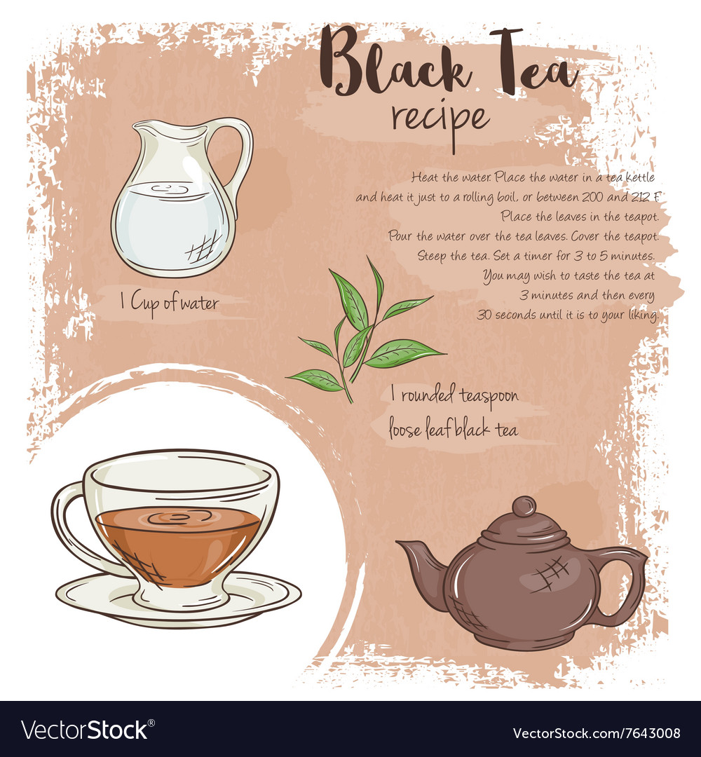 Hand drawn black tea recipe with list of Vector Image