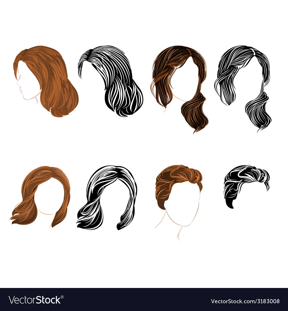 Set Long And Short Hair Natural And Silhouette Vector Image