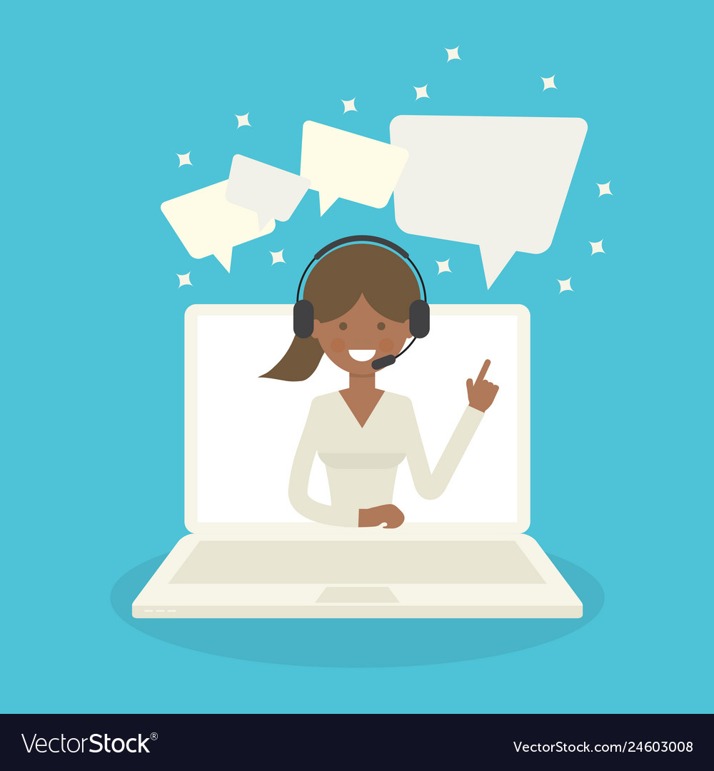 Smiling black operator on computer screen Vector Image