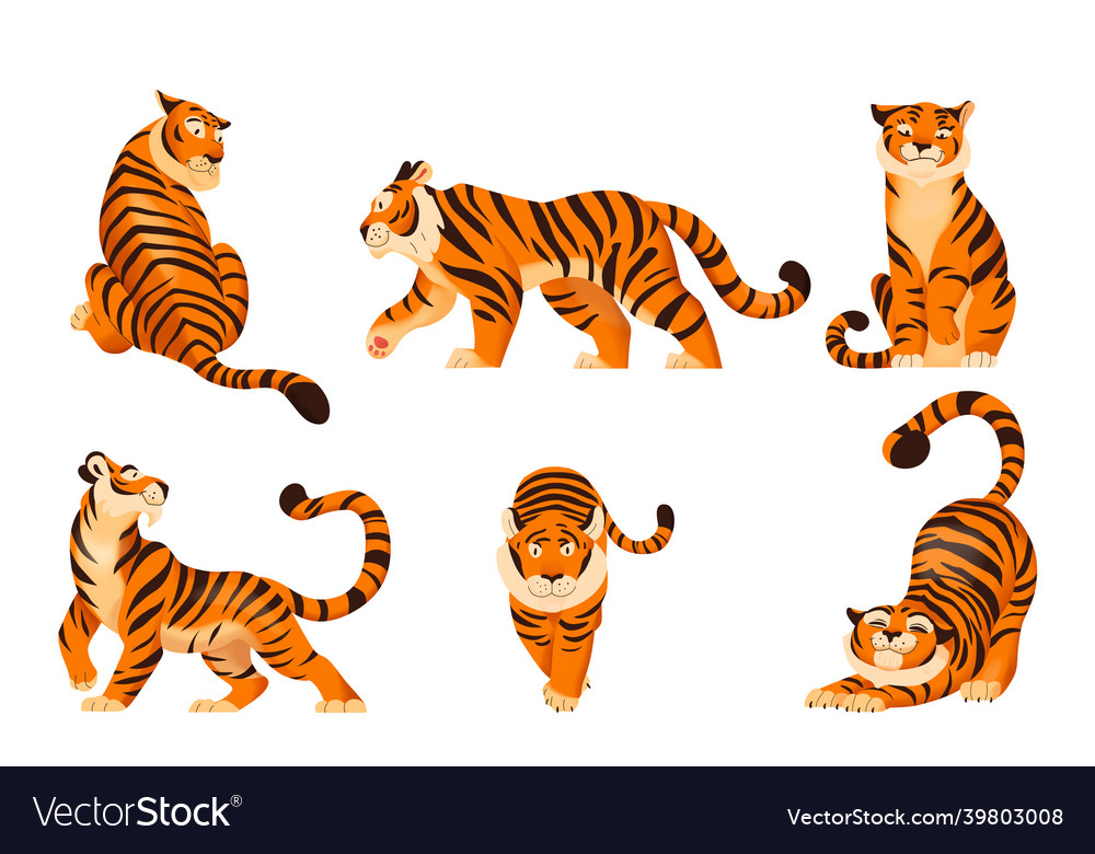 Tigers flat set Royalty Free Vector Image VectorStock