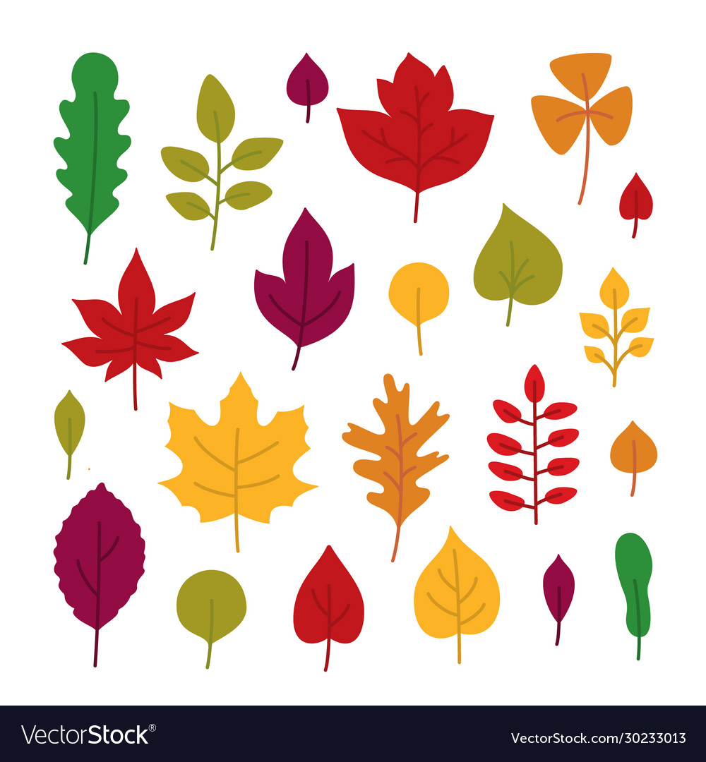 Cartoon Color Leaves Element Icon Set Royalty Free Vector