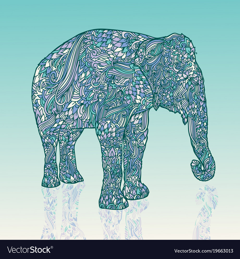 Elephant in asian style mandala blue