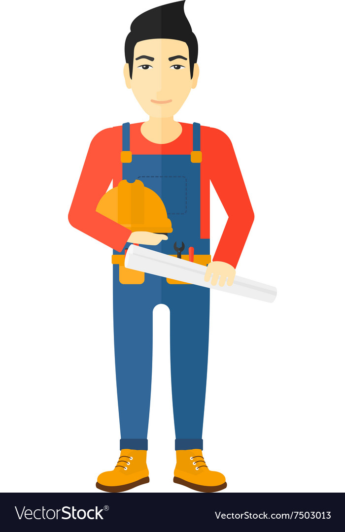 Engineer With Hard Hat And Blueprint Royalty Free Vector