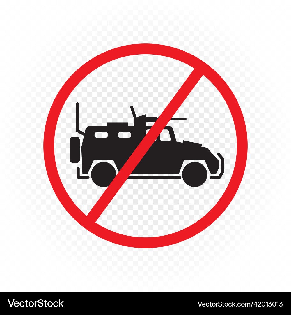 Forbidden to drive combat vehicle sign Royalty Free Vector