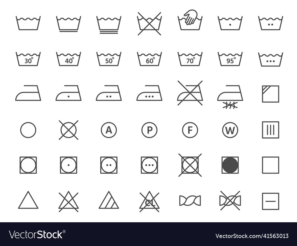 Laundry label instruction line icons for clothes Vector Image