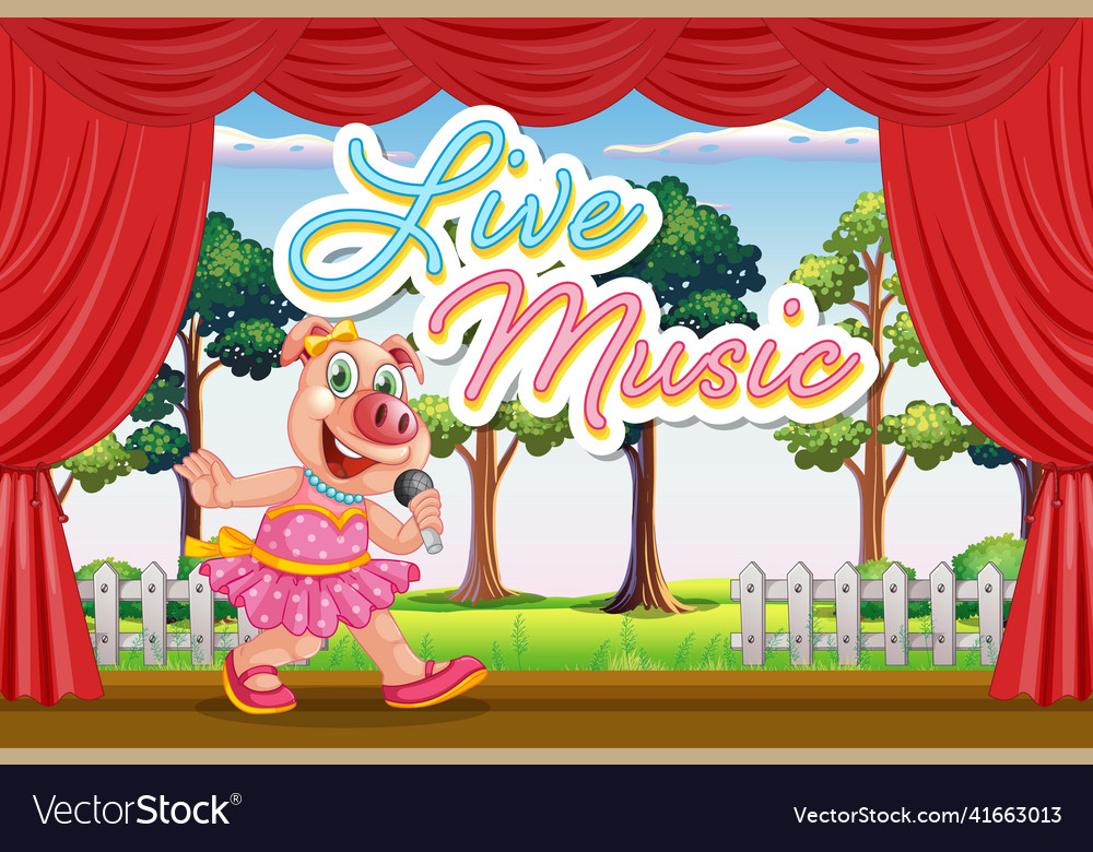 Little pig performing singing on stage Royalty Free Vector