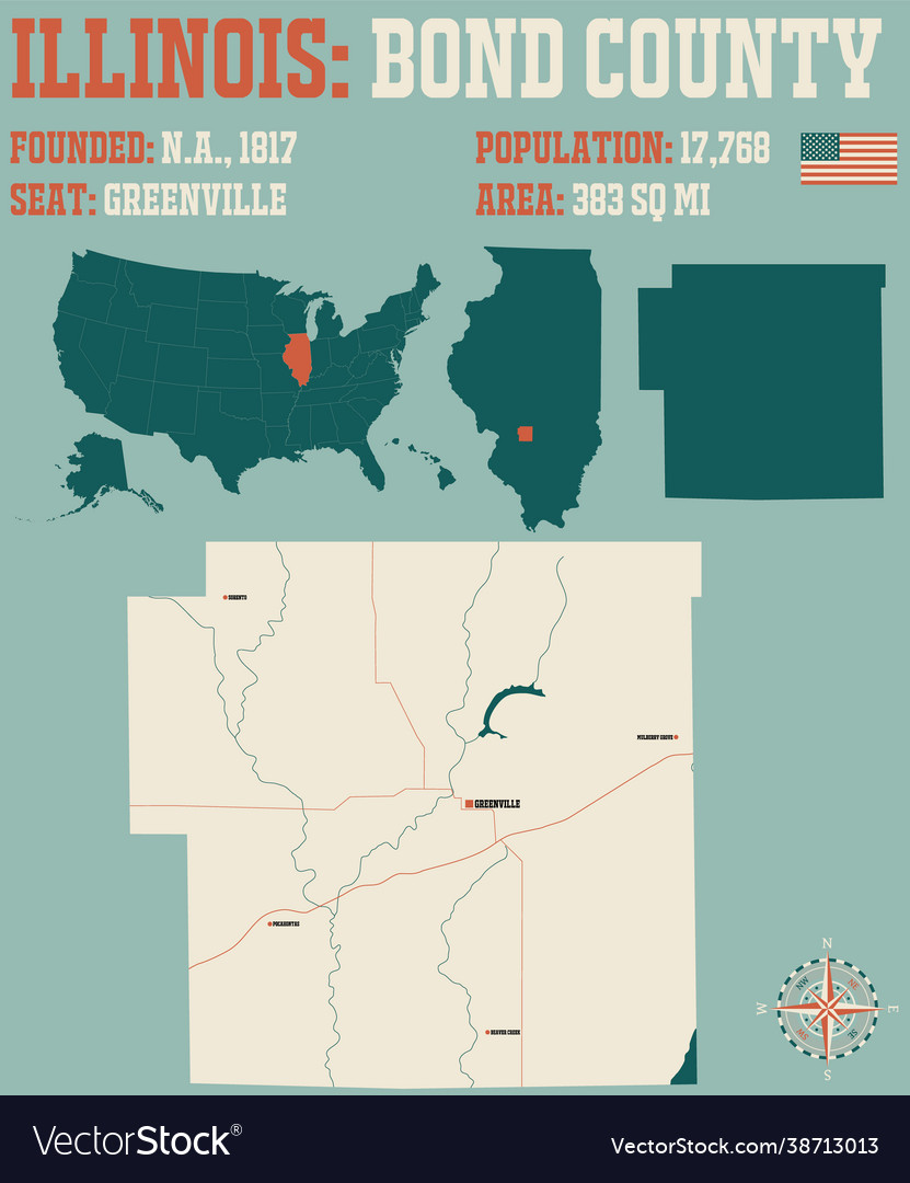 Map bond county in illinois Royalty Free Vector Image