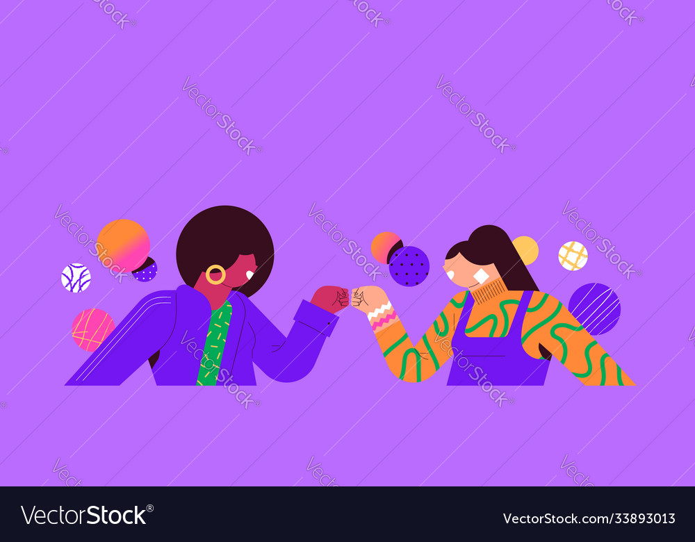 Two woman friends cartoon fist bump hand gesture