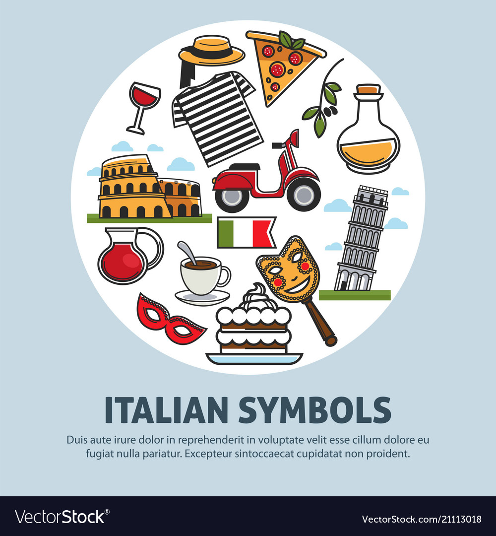 Italy travel symbols and landmarks poster Vector Image