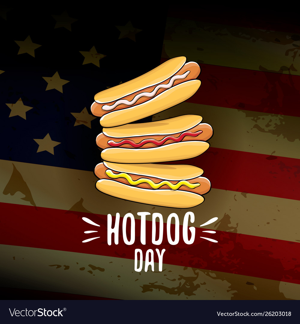 National hot dog day poster with funny cartoon