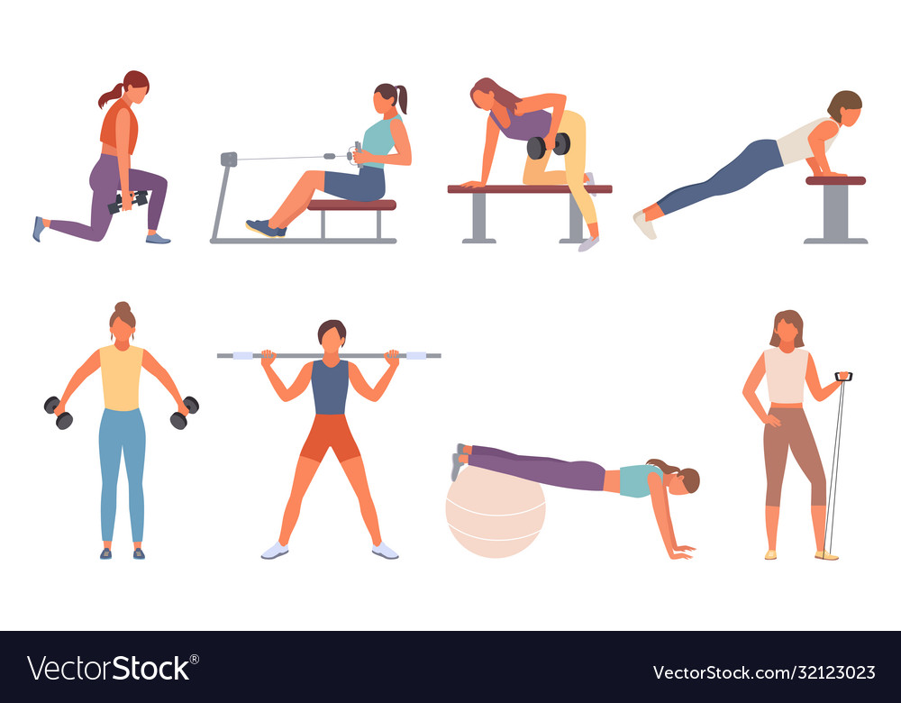 Fitness in gym set female character shakes Vector Image