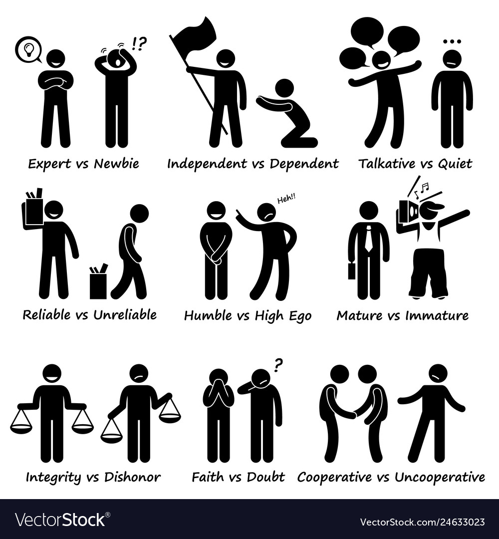 Human Opposite Behaviour Positive Vs Negative Vector Image