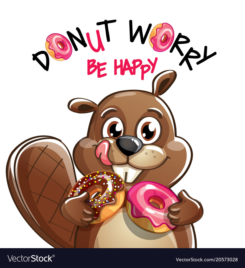 Cartoon beaver with donuts Royalty Free Vector Image