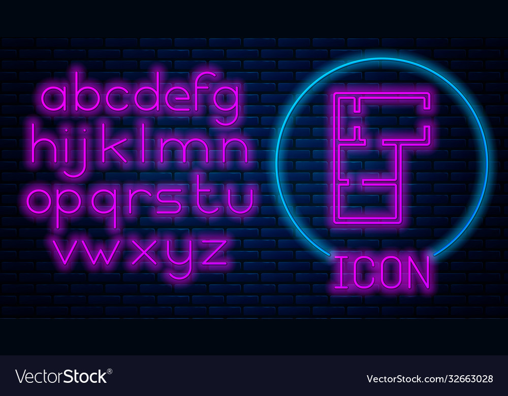 Glowing Neon House Plan Icon Isolated On Brick Vector Image 0355