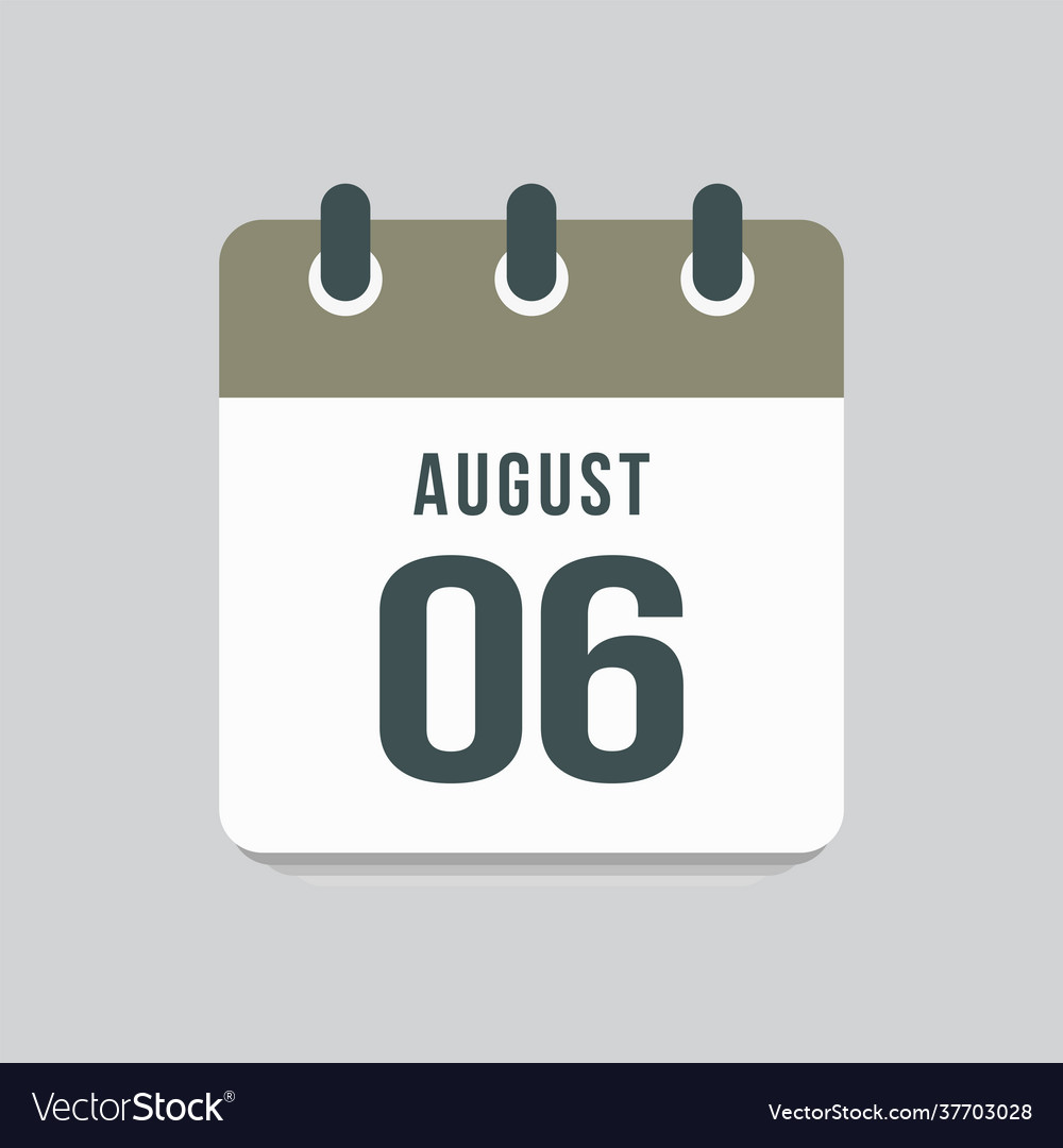 Icon day date 6 august template calendar page Vector Image