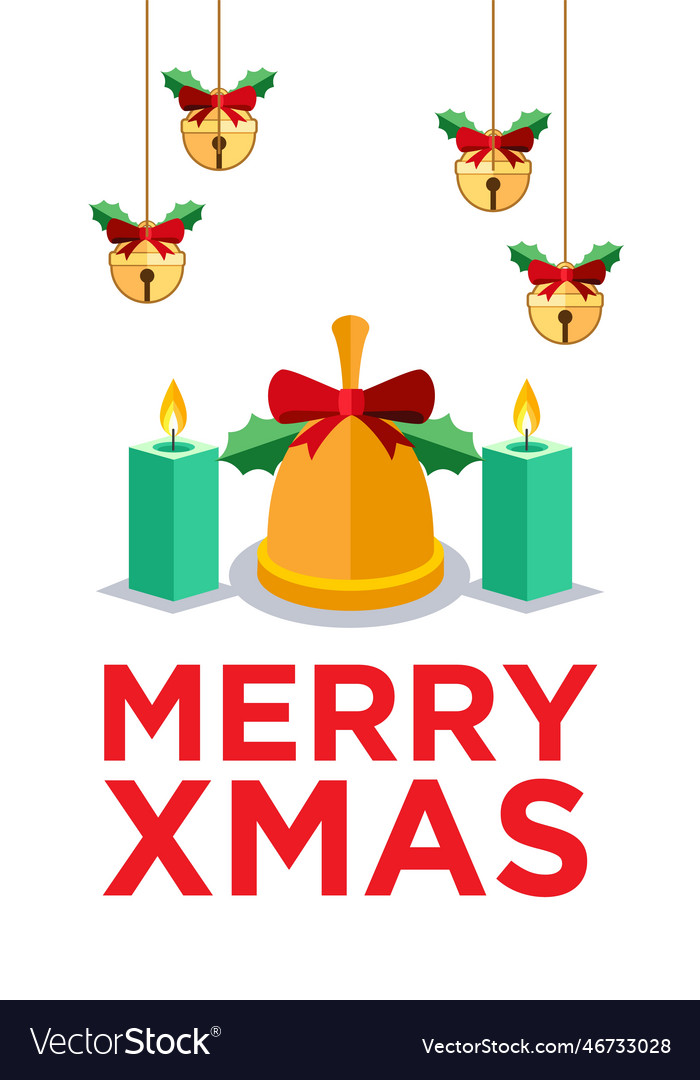 Merry xmas vertical banner with candles and bells